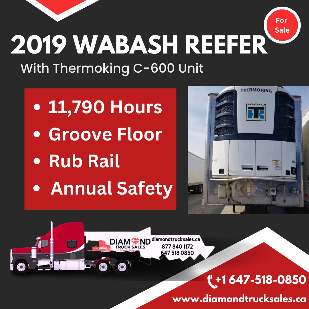 TruckDiamond's tweet photo. 2019 Wabash Reefer with Thermoking C-600
53' Tandem; Groove Floor;11,790 Hours; Rub Rail;
Annual Safety
Visit us: https://t.co/y4wHorCkWv
Call Us: 647-518-0850
#diamondtrucksales #reefer #trailersforsale #trucktrailers #truckdealerships #usedtrailers #truckinglife #trucking https://t.co/htPkucCJWw