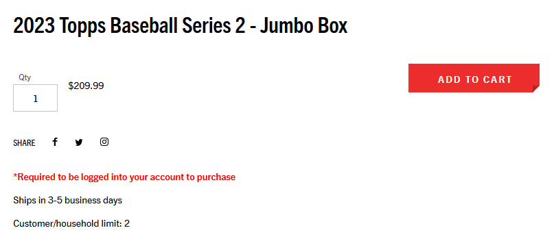 CardPurchaser's tweet photo. 2023 Topps Series 2 Jumbo box is $209.99 at Topps #ad #topps #jumbobox
https://t.co/LfJi19afSs https://t.co/FOkS8RNqw5