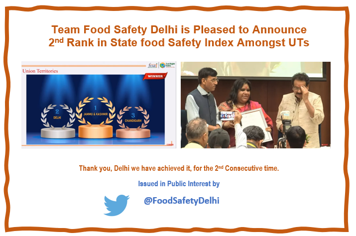 Thank you, Delhi, we have received 2nd Rank amongst National #StateFoodSafetyIndex for the second time. Let's work to achieve #No1 rank this year together. Thank you for making #SehatmandDelhi together. @fssaiindia @NehaBansal31