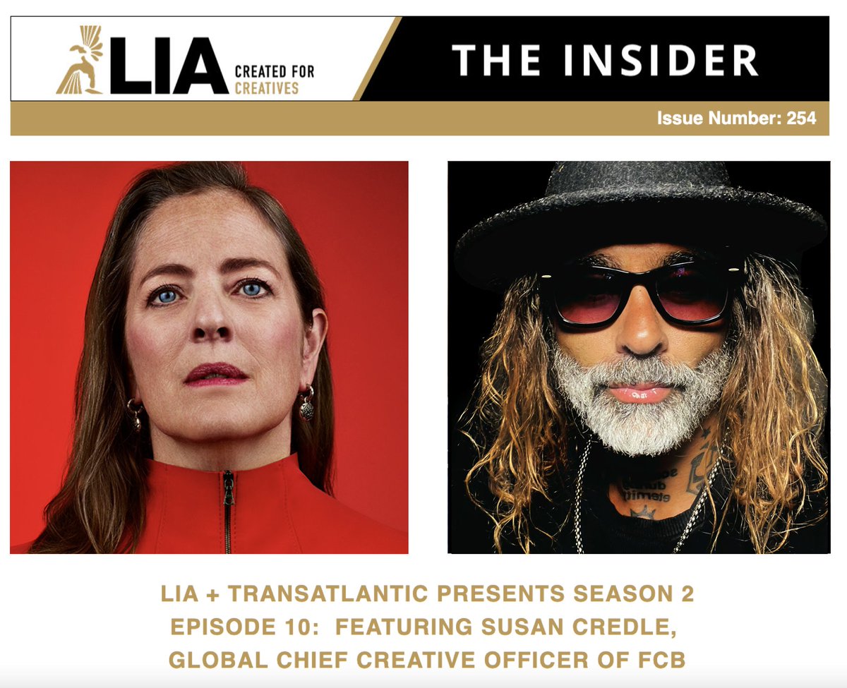 Check out new #Transatlantic episode featuring industry leader @SusanCredle1 Global CCO @FCBglobal hosted by Simone Nobili, Global Group CD @WunThompson 
#LIAawards #CreatedForCreatives #Creativity #podcast #TransatlanticPodcast #creative #FCB #FCBGlobal
liaawards.com/press/press_re…