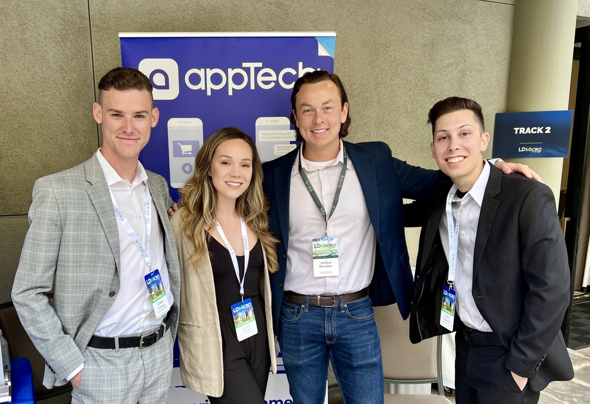 AppTechCorp's tweet photo. " Running into Joshua Bencker from Nasdaq was a great way to kick off the #LDMicroInvitational! Looking forward to seeing more familiar faces at the AppTech Payments Corp. booth. " - Kaylei Wright, COS at #AppTech. https://t.co/9swtcJj2Ju