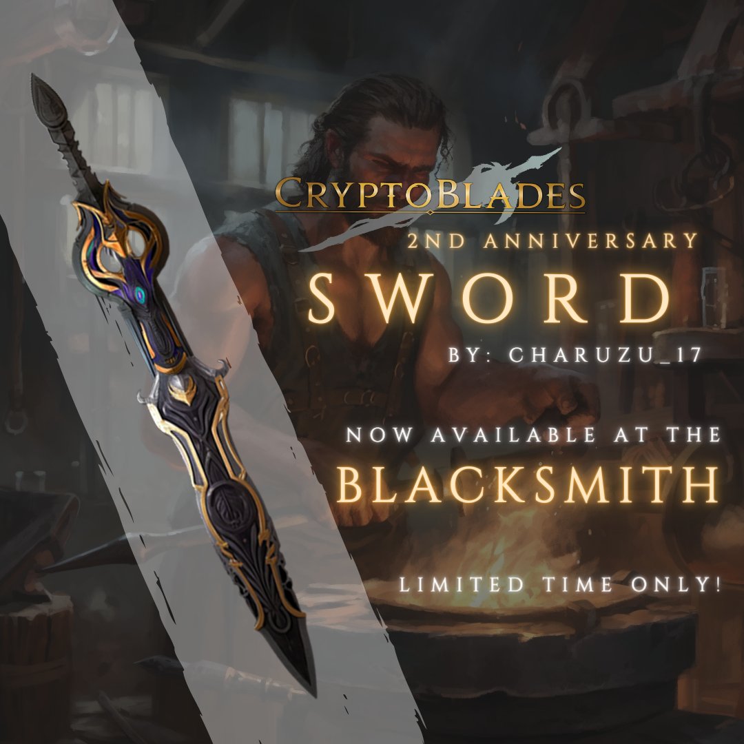 CryptoBlades's tweet image. ⚔️ It's a sword like no other by our community member @Charuzu_17 

🌟The CryptoBlades Anniversary Sword is here to commemorate our 2nd Anniversary. 

⏳Get yours now before time runs out! 

#CryptoBladesAnniversary #LimitedTimeOnly #GrabTheSword #UnleashThePower