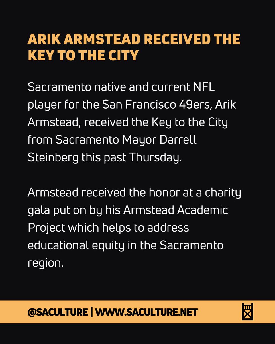 Sacramento Native, and current NFL player for the San Francisco 49ers, Arik Armstead was honored by Mayor Darrell Steinberg last Thursday with the Key to the City for his work to address educational equity in the Sacramento region through his charity the Armstead Academic Project