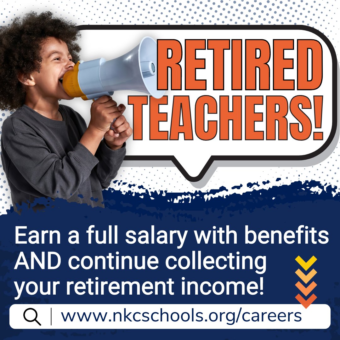 Retired teachers can return to the classroom without interrupting their monthly pension income! Educators can continue to draw full retirement while earning a full teaching salary with benefits (without retirement contributions). Help us spread the word! nkcschools.org/careers