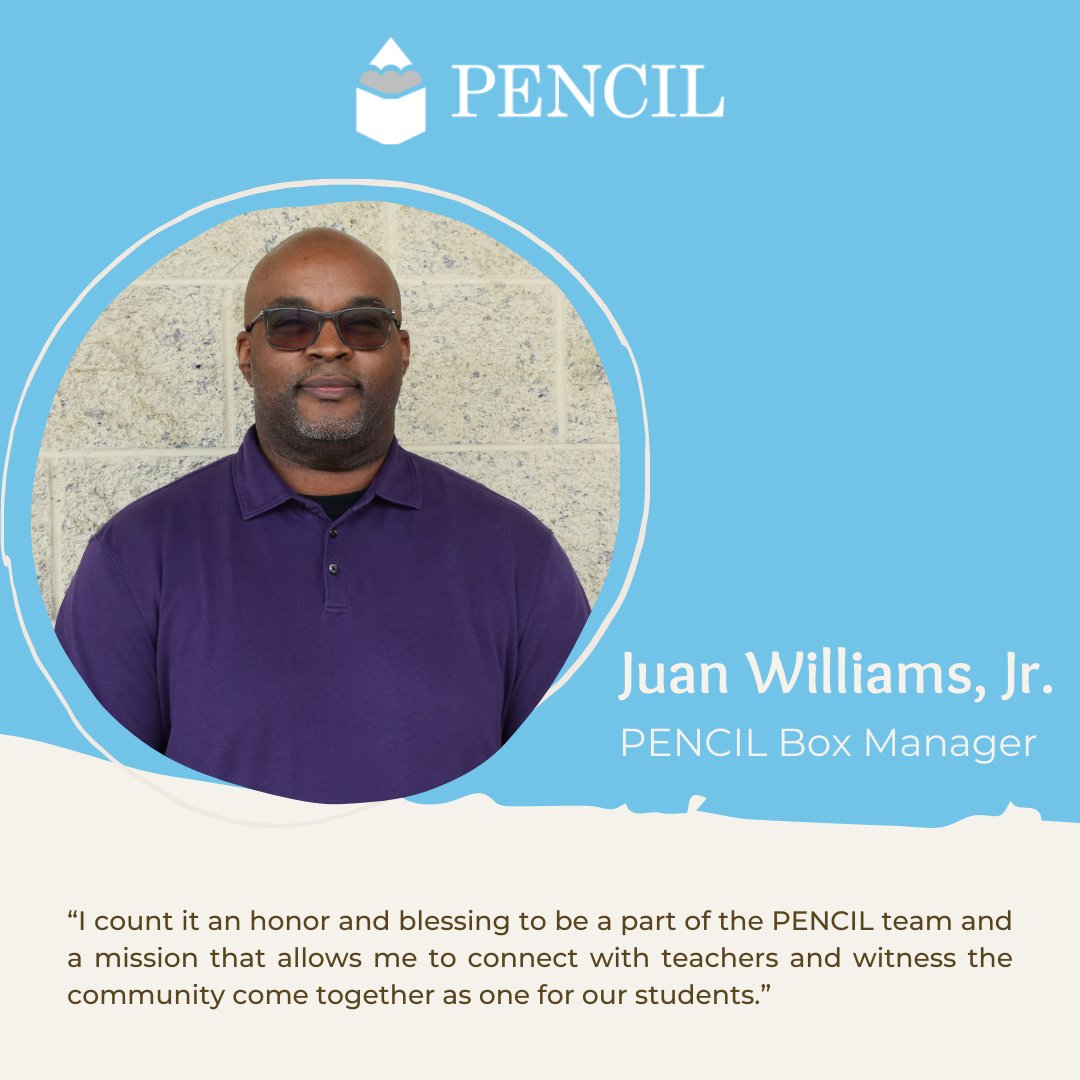 PENCIL4Schools's tweet photo. Meet PENCILโs new PENCIL Box Manager โ Juan Williams, Jr.
Juan will run the daily operations of the #DGPENCILBox, our free school supply store for @MetroSchools teachers, and its warehouse facilities.
Please join us in welcoming Juan๐ https://t.co/DJZfZfWJot