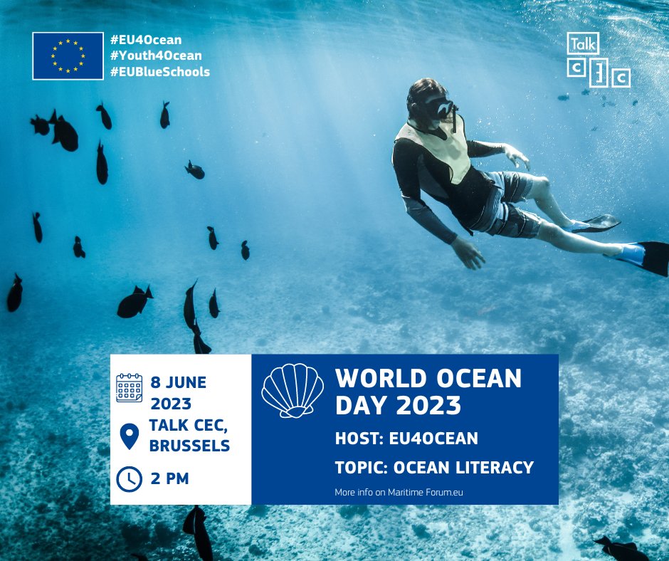 🌊Are you passionate about the ocean? Join #EU4Ocean’s event on #WorldOceanDay at Talk CEC Brussels &amp; discover the wonders of the ocean through a variety of engaging activities!

📅Tomorrow, 14.00 CET
📍Talk CEC, 141-143 Chaussée de Wavre, 1050

More⬇️
maritime-forum.ec.europa.eu/en/node/10486
