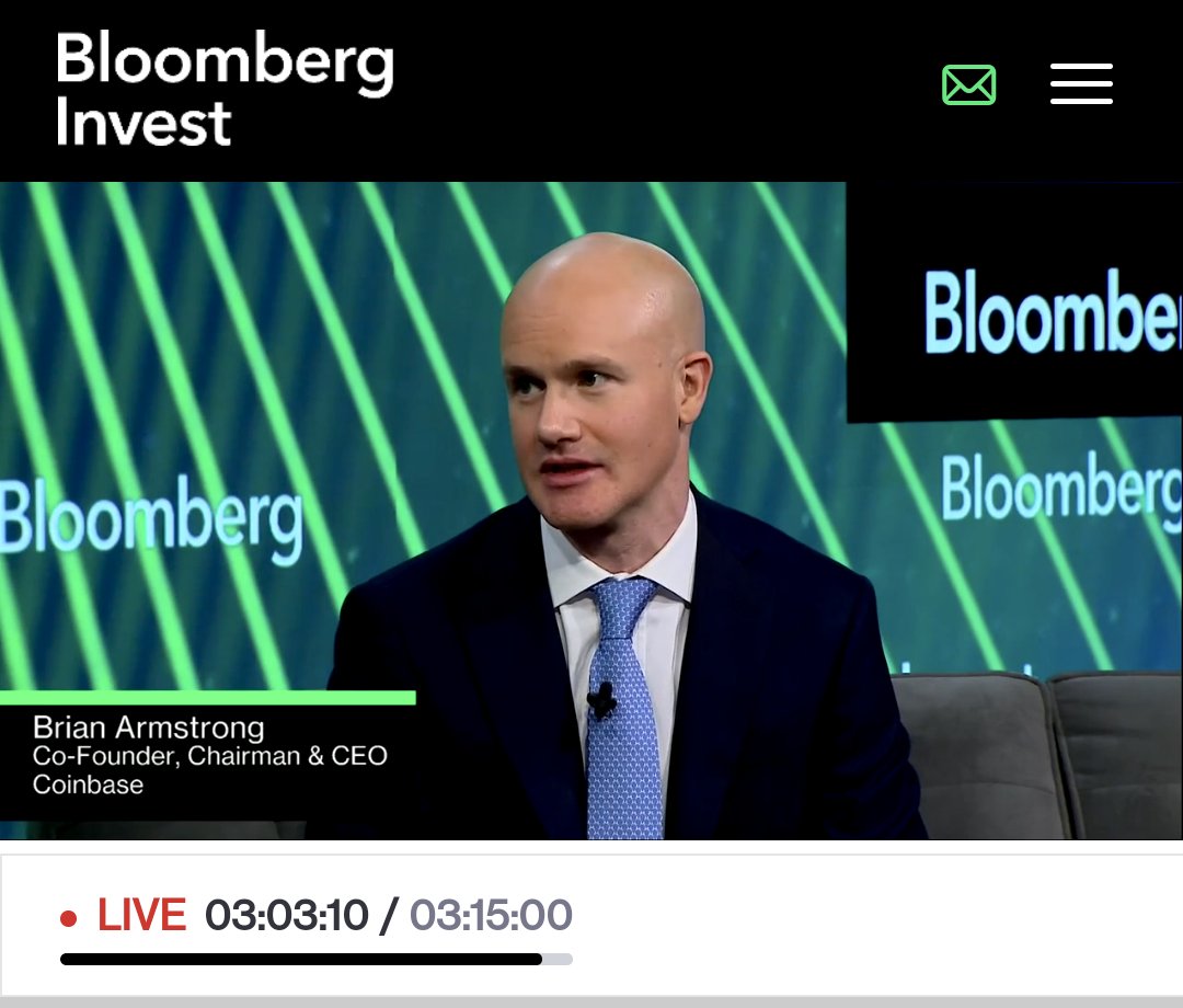 聞き取れてない/間違いもあると思うけどBrian Armstrongのインタビューメモ #BloombergInvest

当局とのFeedback mtgがcancelされた
FBがなかった
Regulations by enforcementだった
当局との間にクリプトへの認識のgapがある
他国には明確な規制がある（がUSには）