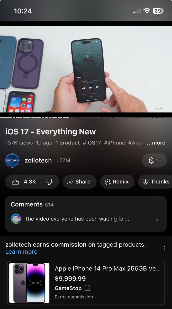 UteWillGeek's tweet photo. @zollotech watching your iOS 17 preview, see an add for a $9,999.99 iPhone. See bottom of picture. Yikes https://t.co/SP6bzht0bX