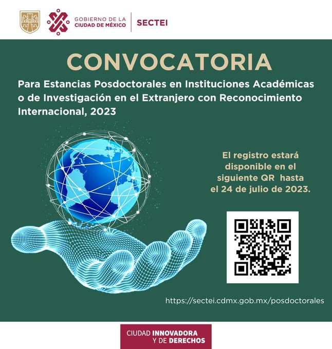 CIC_IPN_OFICIAL's tweet photo. #Convocatoria para Estancias Posdoctorales en Instituciones Académicas o de Investigación en el Extranjero con Reconocimiento Internacional, 2023
Cierre de registro: 24 de julio. @SECTEI_CDMX
Bases: https://t.co/TxWZ7MSfbL
REGISTRO: https://t.co/S1aYWVk98k https://t.co/r9oyfW8F0i
