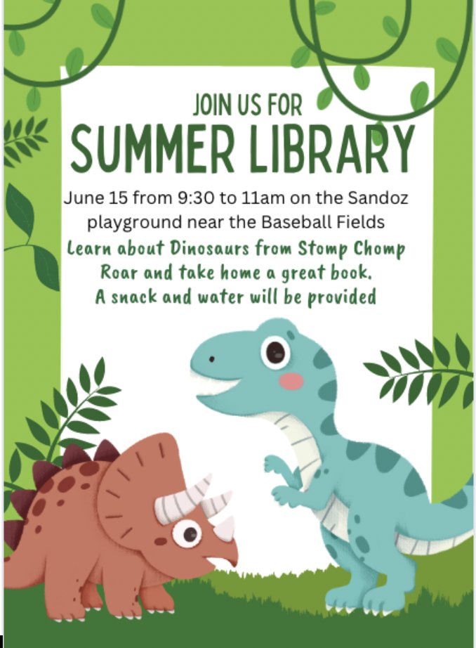Sandoz families don't forget we have summer library next Thursday. Sign up below docs.google.com/document/d/1qU…