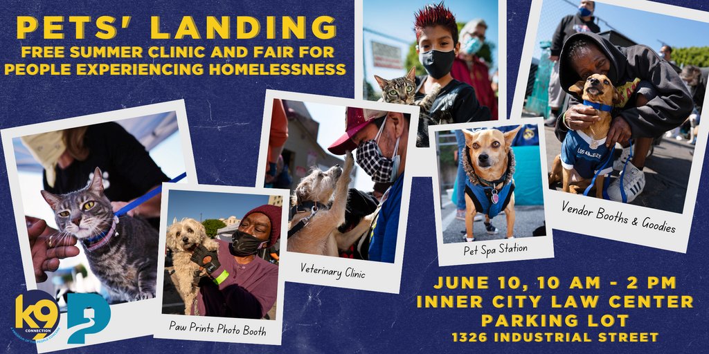 Pets' Landing is back! k9 Connection will be at the Inner City Law Center parking lot this Saturday! Pets' Landing provides free veterinary care, pet supplies, grooming, and other goodies to those experiencing homelessness. We love seeing these furry program participants! ❤️🐱🐶