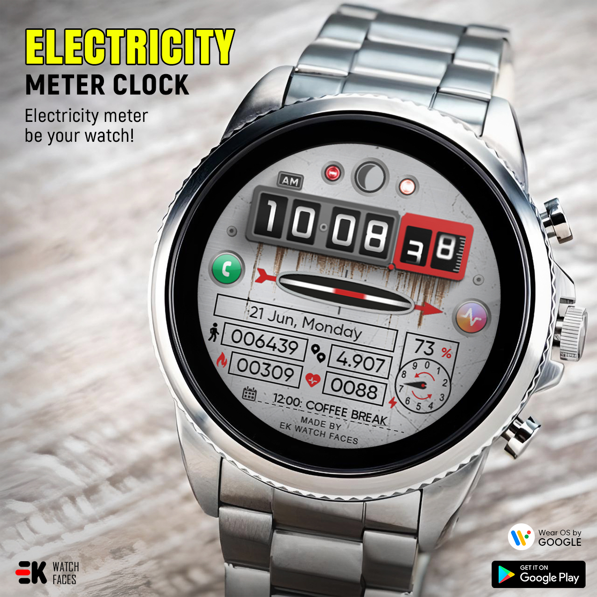 Electricity meter be your watch...⌚ Wear OS: play.google.com/store/apps/det… Tizen: galaxy.store/electme Others: play.google.com/store/apps/dev… #ticwatch #wearosface #watchfaces #wearosbygoogle #galaxywatch4 #galaxywatch5 #androidwear #googleplay #suunto7 #casiowsd #fossilwear