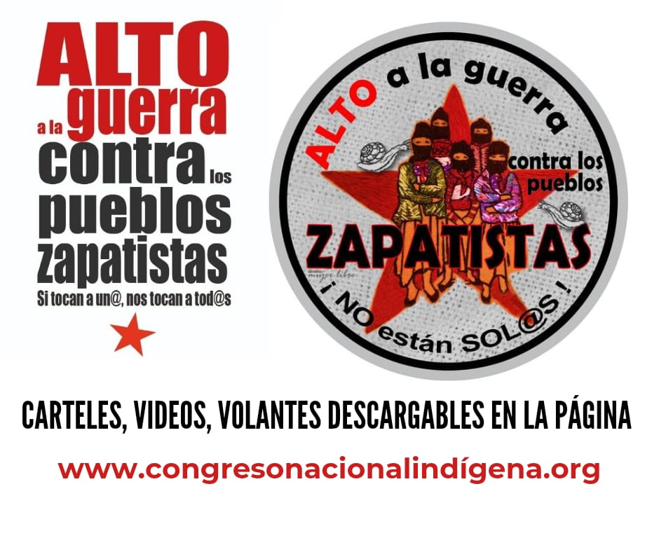 Carteles, videos, volantes descargables de la Jornada Global ALTO A LA GUERRA CONTRA LOS PUEBLOS ZAPATISTAS  en la página 

congresonacionalindigena.org

congresonacionalindigena.org/2023/06/03/jor…

Si tocan a un@ nos tocan a tod@s

#YaBasta
#AltoAlaGuerra contra los
#PueblosZapatistas
