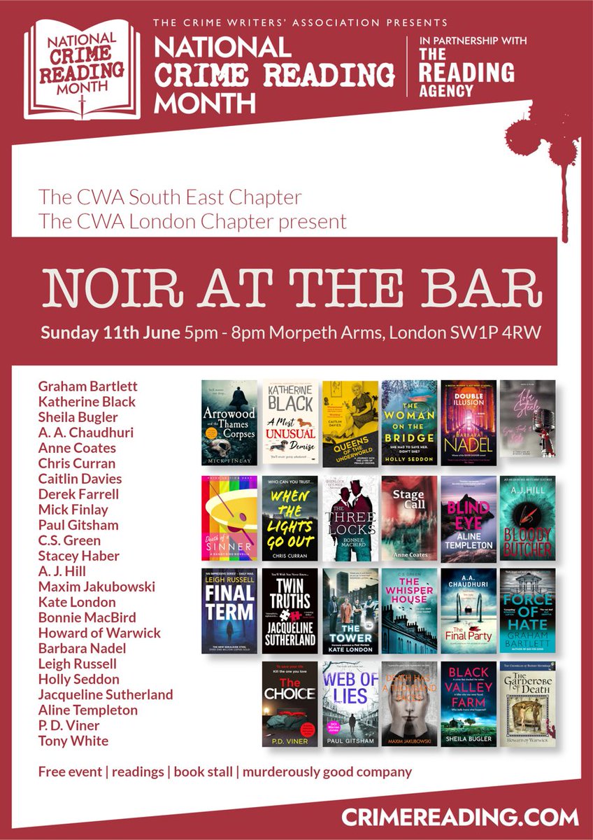 In celebration of National Crime Reading Month, this is happening this Sunday. It's free and there's a veritable galaxy of Crime Fiction Stars (plus me, obvs)
I'm looking forward to reading (though what to read is now the latest source of anxiety). #pickupapageturner @The_CWA