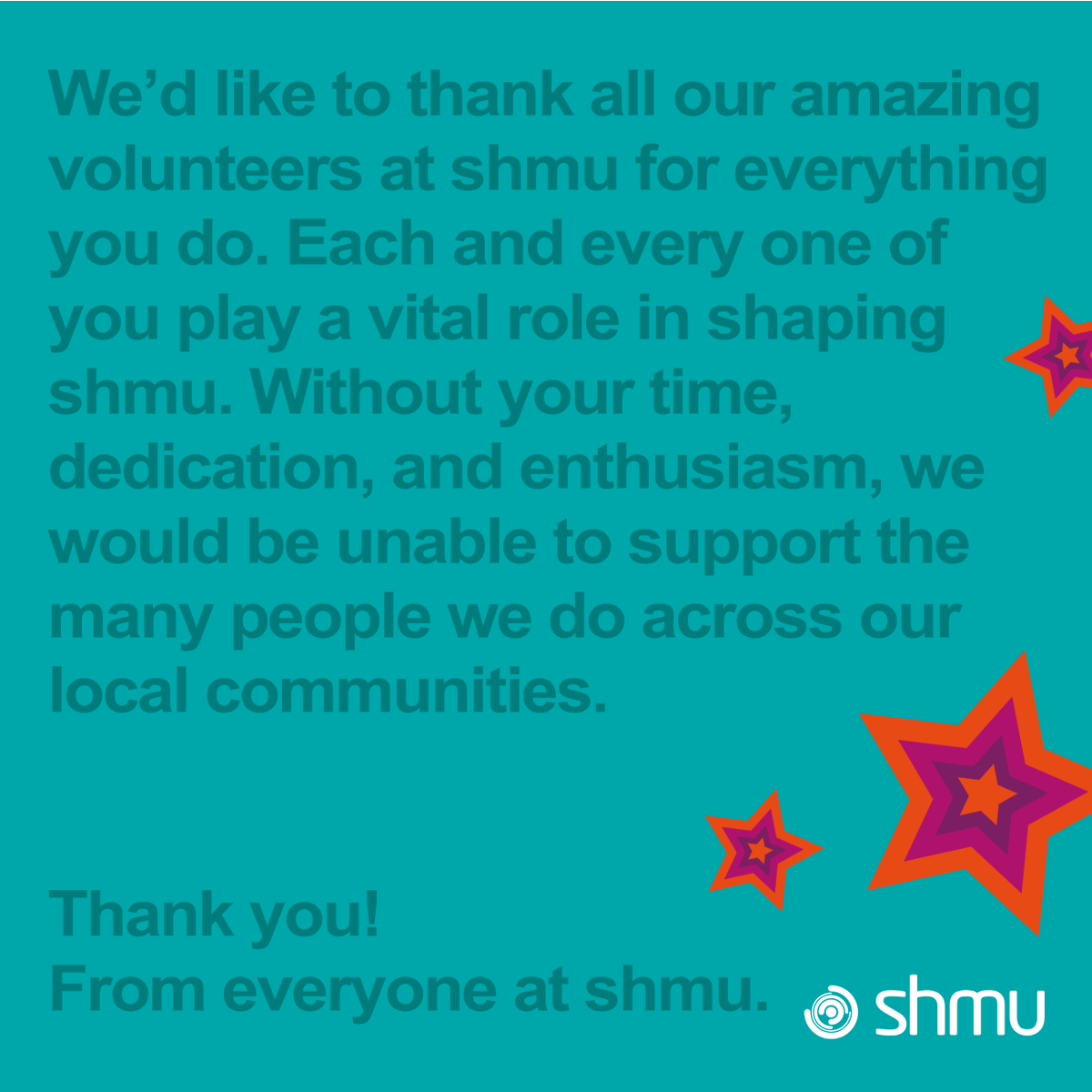 It's #VolunteersWeekScot and we at shmu want to say a massive THANK YOU to all the incredible volunteers at shmu. Thank you from the bottom of our hearts! We cannot wait to continue our celebrations tonight with you all #VolunteersWeek