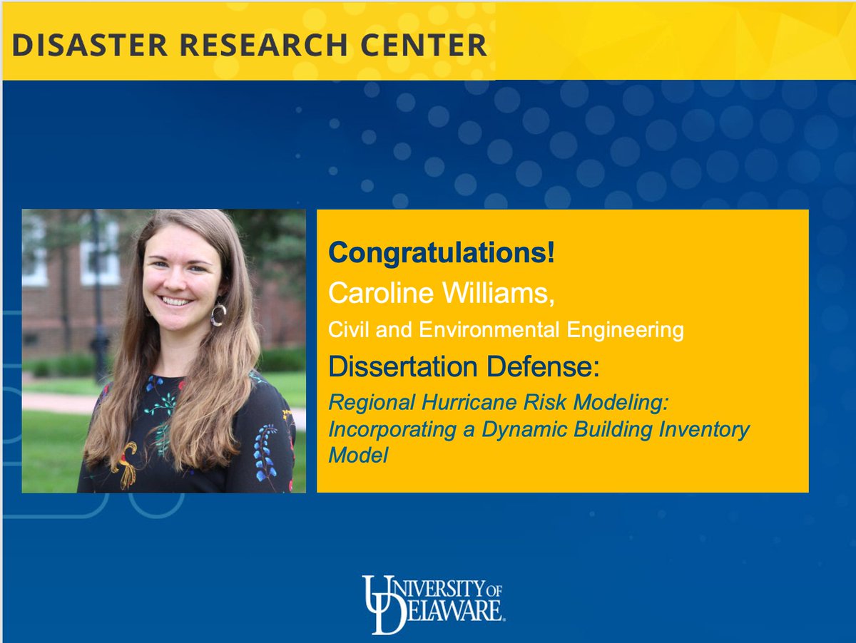 Disaster Research Center, University of Delaware (@udeldrc) on Twitter photo #DRC / Civil and Environmental Engineering student Caroline Williams recently defended her dissertation. Congratulations Dr. Williams!! <a href="/UDelaware/">Univ. of Delaware</a> <a href="/UDResearch/">UD Research</a> <a href="/UDengineering/">UD Engineering</a> <a href="/UDGradStudents/">Univ. of Delaware Graduate College</a> @carolinewill76 #BlueHens #UDel #DRC / Civil and Environmental Engineering student Caroline Williams recently defended her dissertation. Congratulations Dr. Williams!! <a href="/UDelaware/">Univ. of Delaware</a> <a href="/UDResearch/">UD Research</a> <a href="/UDengineering/">UD Engineering</a> <a href="/UDGradStudents/">Univ. of Delaware Graduate College</a> @carolinewill76 #BlueHens #UDel