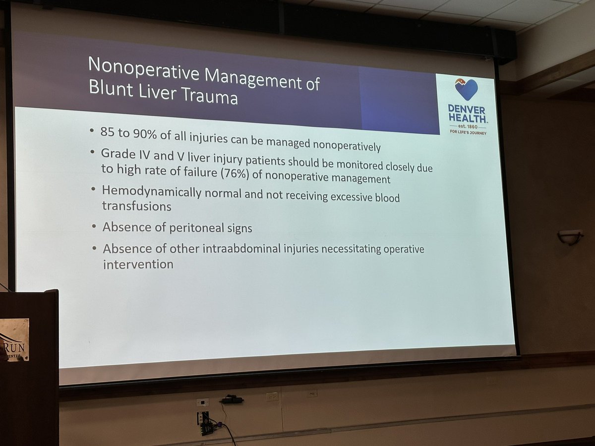 Awesome talk on liver trauma at Denver Health Trauma Conference  by @DaDoc_IsIn one of our amazing surgeons from @DenverHealthMed. #DHTrauma #surgery #TraumaSurgeon