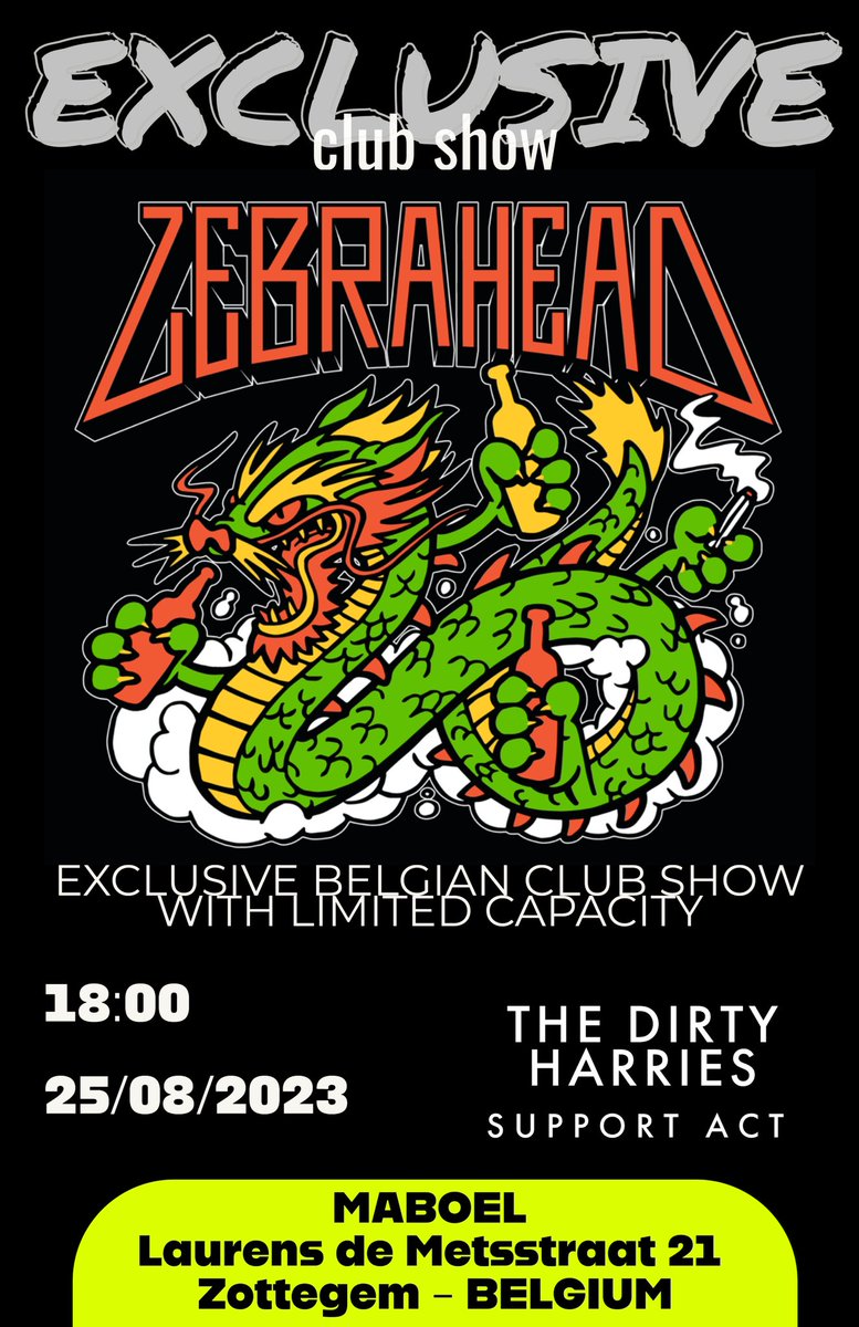 zebrahead's tweet photo. Hey friends in Belgium.  U ask and we listen….tiny intimate show coming your way August 25th!  Smallest venue we have done in years. U will be able to smell the beer on our breath? On sale 10am this Friday.  Get ‘em!  Excited for this. 

ticket link:
https://t.co/S3pw7ZDdaQ https://t.co/sYrEwUH17N