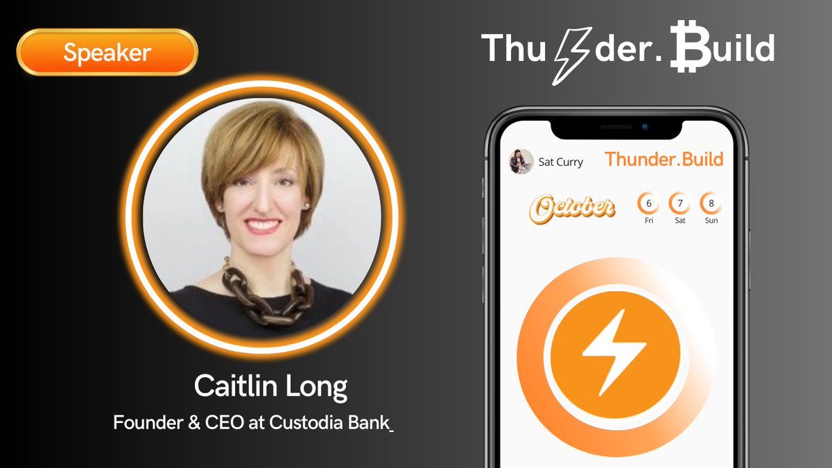 Thunder_Build_'s tweet photo. 📢Excited to announce @CaitlinLong_  as a Thunder Build speaker! As CEO at @custodiabank she is a fearless advocate for economic freedom &amp; a driving force behind making #Wyoming a blockchain oasis 🌴 We are super excited to hear her invaluable #Btc insights in October!!! https://t.co/sZeeFQa1G1