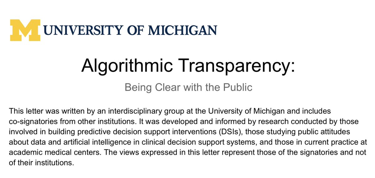 Karandeep Singh (@kdpsinghlab) on Twitter photo On April 18, @ONC_HealthIT issued a proposed rule w/ the goal of ⬆️ transparency on the use of healthcare algorithms.
<a href="/jeplatt/">Jodyn Platt</a>, I, colleagues <a href="/UMich/">University of Michigan</a>, & around the world support ⬆️ transparency.
We have 4 recs on being clear with *the public*.
Letter: downloads.regulations.gov/HHS-ONC-2023-0… On April 18, @ONC_HealthIT issued a proposed rule w/ the goal of ⬆️ transparency on the use of healthcare algorithms.
<a href="/jeplatt/">Jodyn Platt</a>, I, colleagues <a href="/UMich/">University of Michigan</a>, & around the world support ⬆️ transparency.
We have 4 recs on being clear with *the public*.
Letter: downloads.regulations.gov/HHS-ONC-2023-0…
