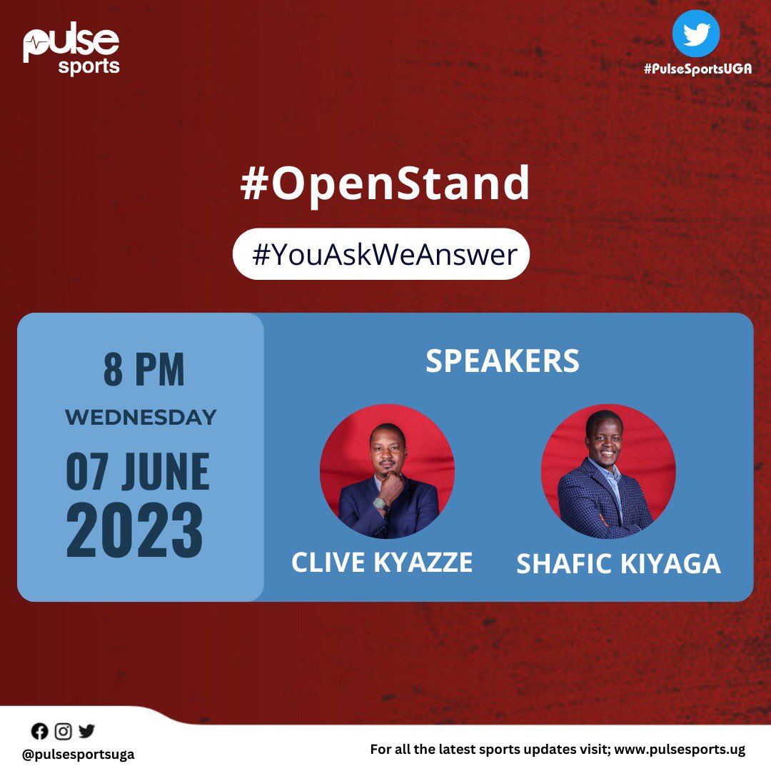 PulseSportsUGA's tweet photo. We are going live in a couple of minutes. Be sure to join us and ask everything you would wish to know in the World of Sports 🏀 ⚽️ 🏈 🏐
Link 👉🔗 https://t.co/xedmYGG3tl…
#PulseSportsUGA | #OpenStand | #YouAskWeAnswer | @CliveKyazze | @kiyaga_shafic https://t.co/IPhQCgfqvB