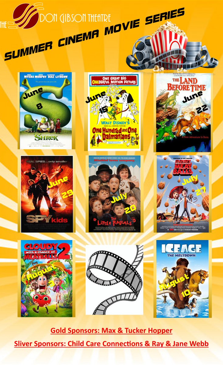 TheDonGibson's tweet photo. Summer Cinema Movie Series Start June 8 with Shrek.
Season Movie passes are on sale until Thursday night. https://t.co/46VuvfJr8v