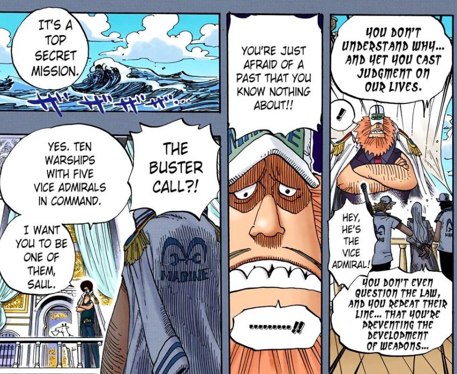 Typical Joe on X: This was how the Buster Call on Ohara began. Saul,  Aokiji, Akainu and two other unknown vice admirals were deployed to lead  the investigation. Saul protested this action