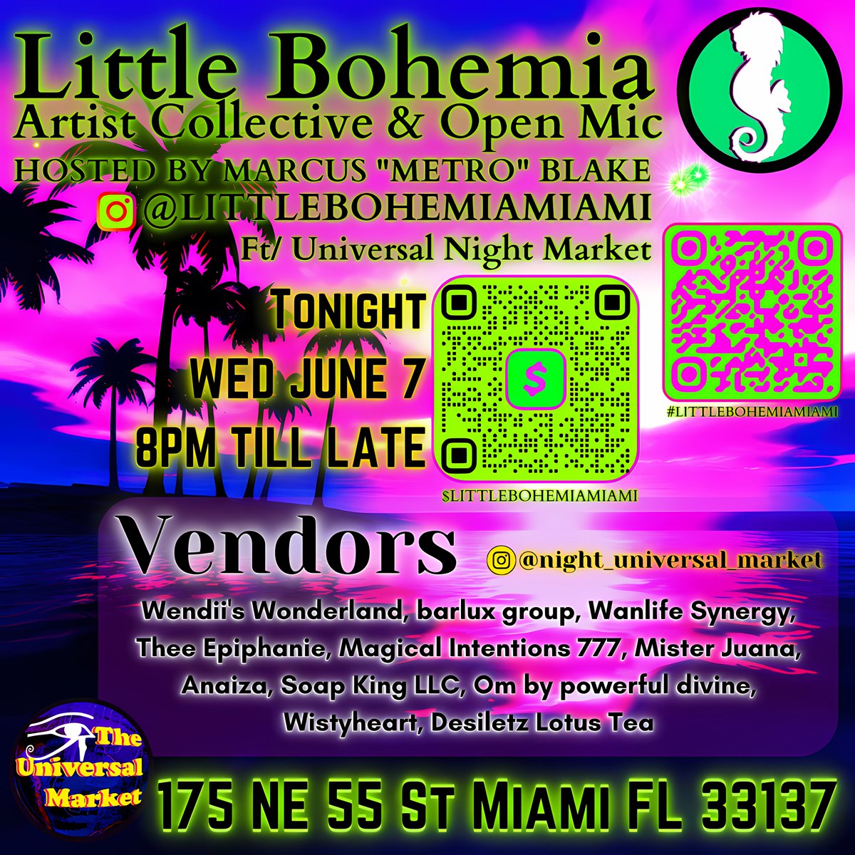 GC_Krypto's tweet image. TONIGHT🌴👀 JUNE 7 📷🔥 8PM TILL LATE
@mdotblake #littlebohemiamiami #WeAreTheCulture #saveourstages #miami #popupmarket  @NDesudo #nightuniversalmarket #openmic #mdotblake #mdotblakeinc #budsmokersonly #artistsontwitter #Florida #southflorida #miamidade #art #freestyle