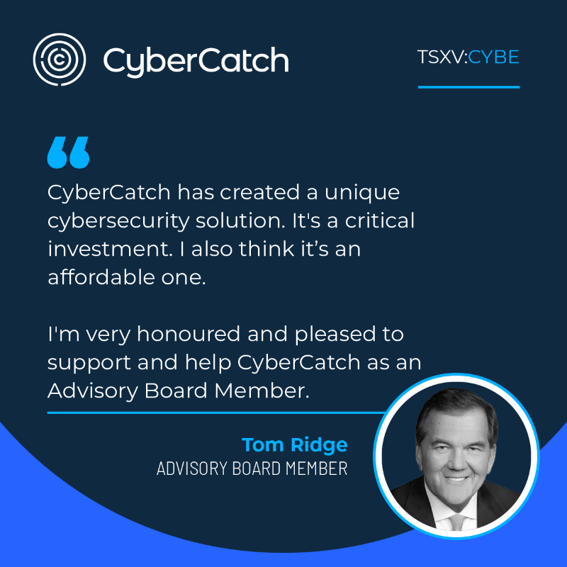 CyberCatch_CYBE's tweet photo. In a world increasingly reliant on #technology, cybersecurity has become paramount.

Tom Ridge, the former Homeland Security Secretary &amp; $CYBE Board Advisor shares his views on the need for safeguarding our digital future.

Discover the value of strong #cybersecurity practices: