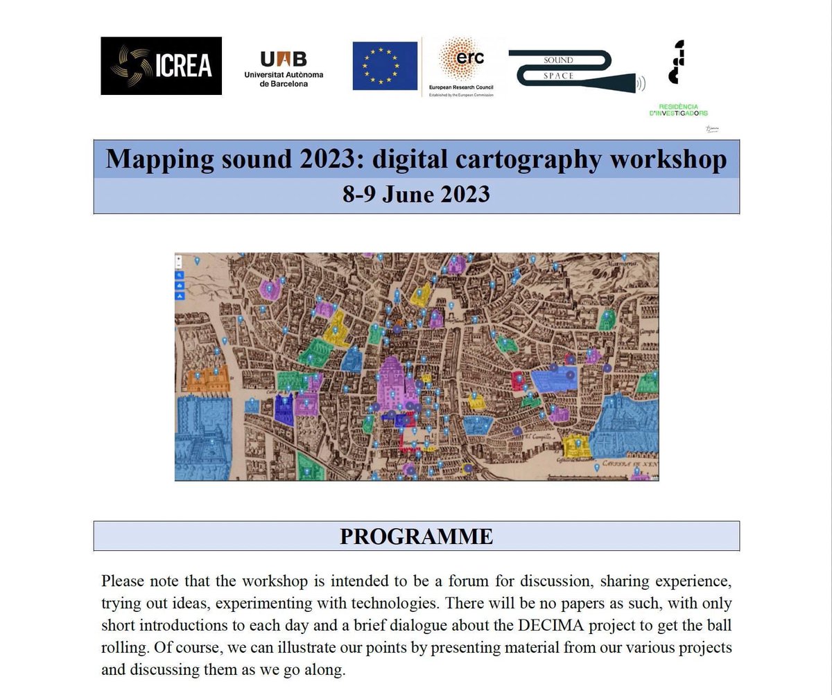 Mapping sound 2023: digital cartography workshop, organized by the #soundspace project in Barcelona. @HistoricalSound
