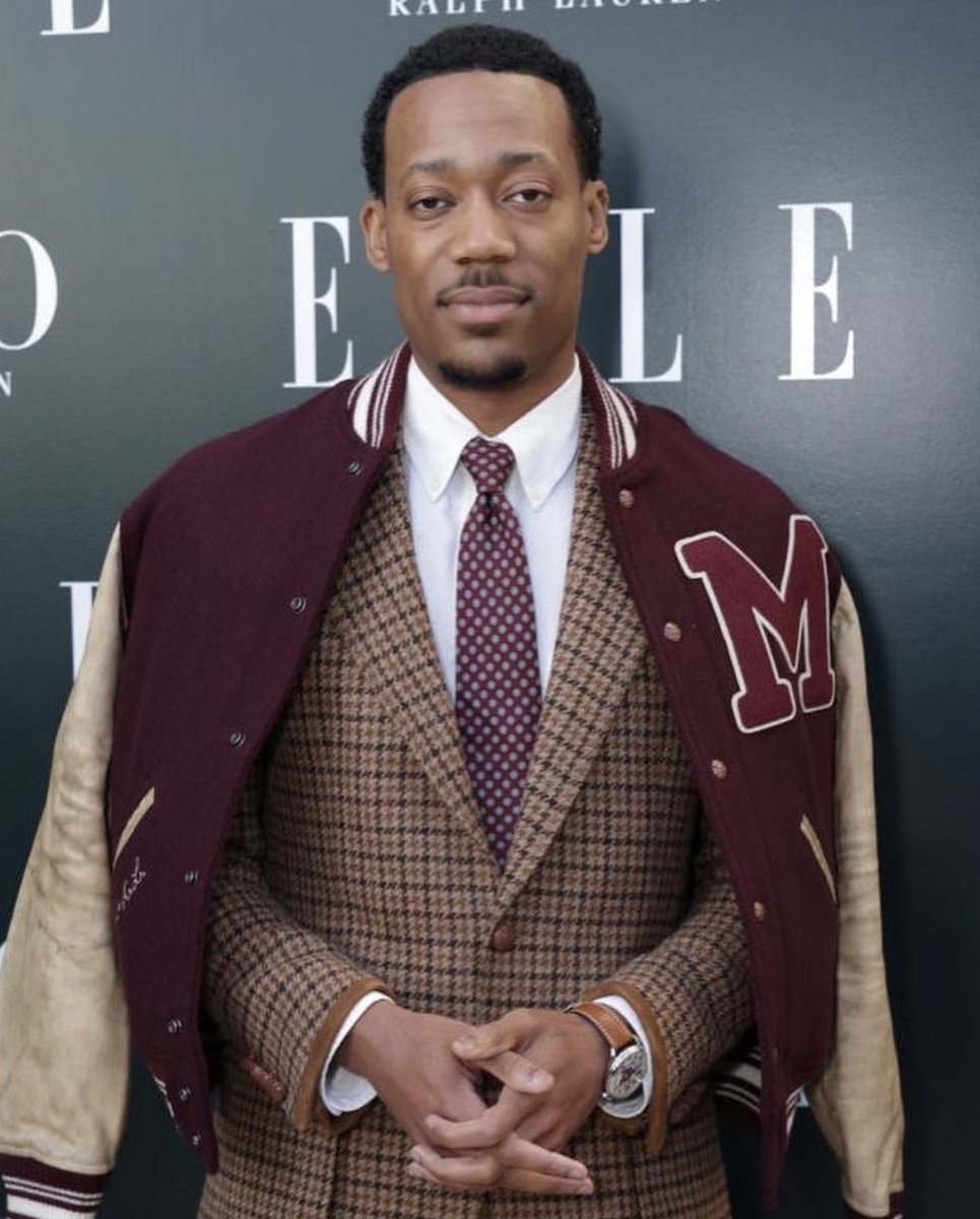Tyler James Williams rocking a Polo Ralph Lauren Morehouse letterman at Elle Magazine Hollywood rising stars 2023 🔥💫 #HBCUBUZZ #MorehouseCollege