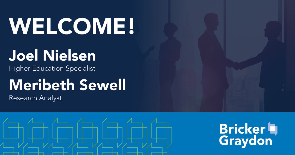 BrickerGraydon's tweet photo. Bricker Graydon is happy to welcome two new additions to our team - Joel Nielsen, Higher Education Specialist and Meribeth Sewell, Research Analyst. #TeamBrickerGraydon https://t.co/8UnCY7CwnX