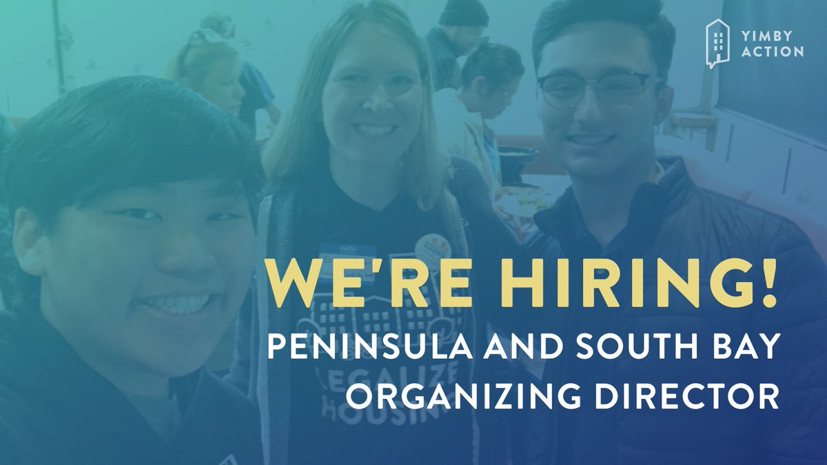 Are you passionate about political organizing? We're looking for a full-time Peninsula and South Bay Organizing Director to help us grow the movement in the San Fransisco Peninsula and South Bay. Salary range: $90,000–$120,000 Learn how to apply: yimbyaction.org/2021/careers/p…