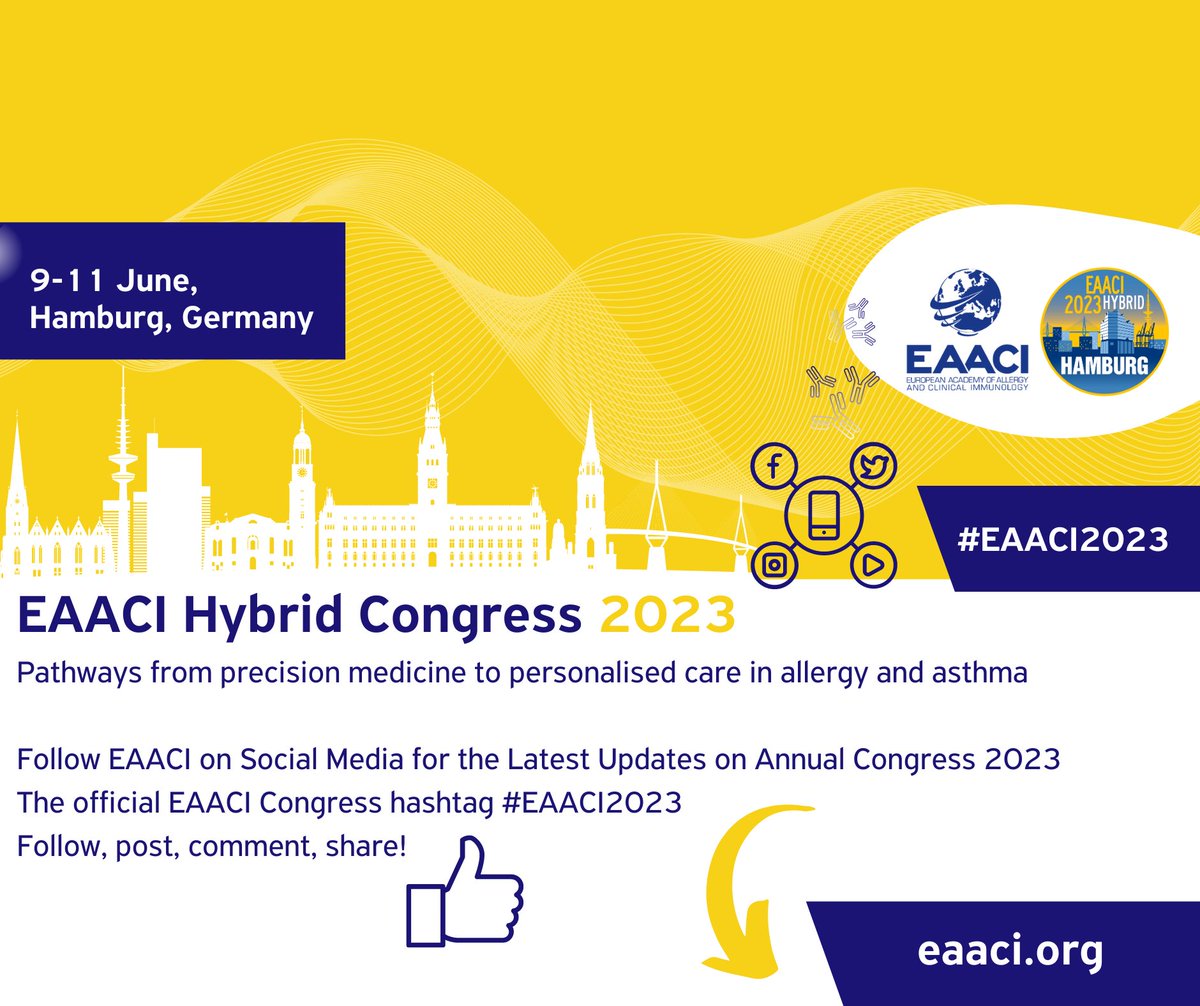 EAACI_HQ's tweet photo. 📢 Two days until the EAACI Annual Congress is on! 🌟 To stay in the loop, make sure to follow EAACI on social media! 📲 Official congress hashtag is #EAACI2023. Let's create an engaging conversation together! 🌏 Register 👉 https://t.co/szNtc6E1BW #eaaci2023 https://t.co/87lW0Dkqul