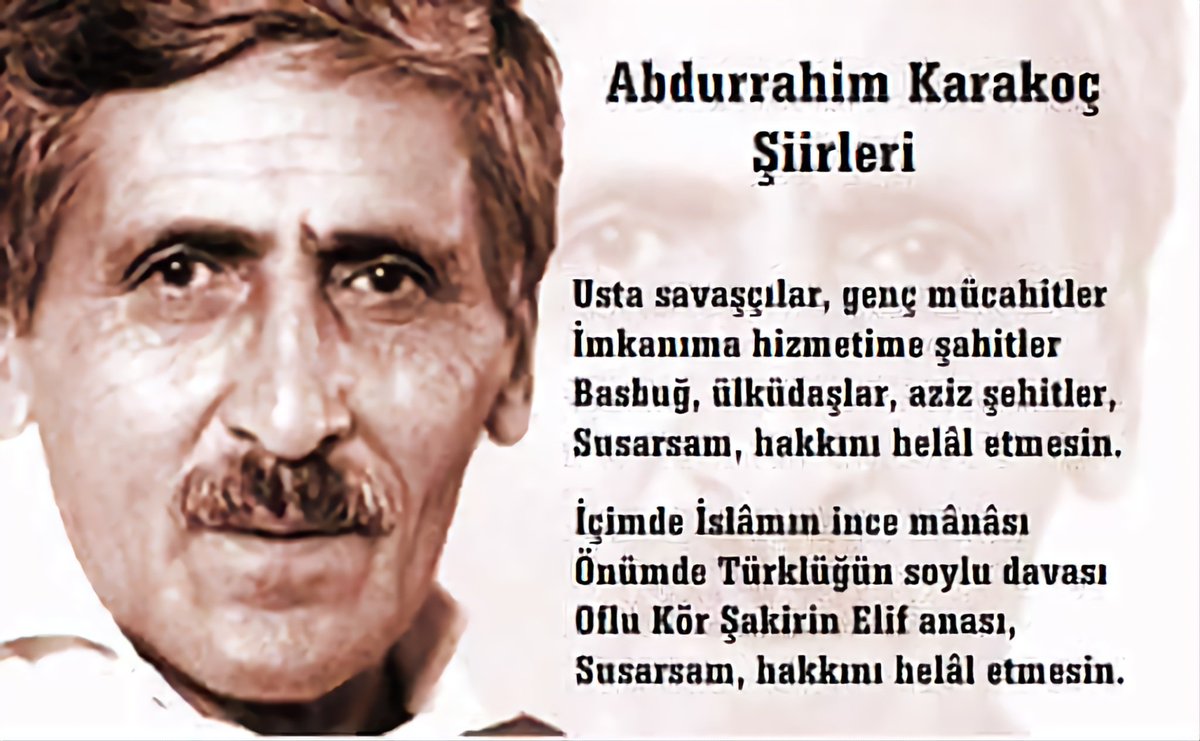 Ülkü demek makam, mevki, taç değil, 
Ülkü demek totem, sembol, haç değil 
Kul icadı kof ilkeler hiç değil, 
Bir güzel ülküdür gönül verdiğim.

#AbdurrahimKarakoç