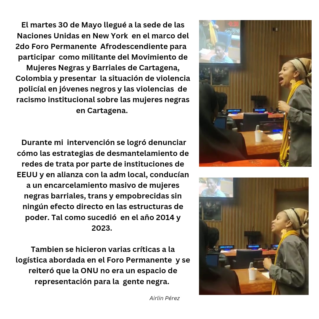 Aylinperez93's tweet photo. A continuación presento mi denuncia pública sobre la violencia racista y perfilamiento como activista negra en las instalaciones de las @ONU_es mientras intentaba asistir al Foro Permanente Afrodescendiente. 

Exijo una investigación al respecto y garantías de no repetición. https://t.co/sxAkwXt47p