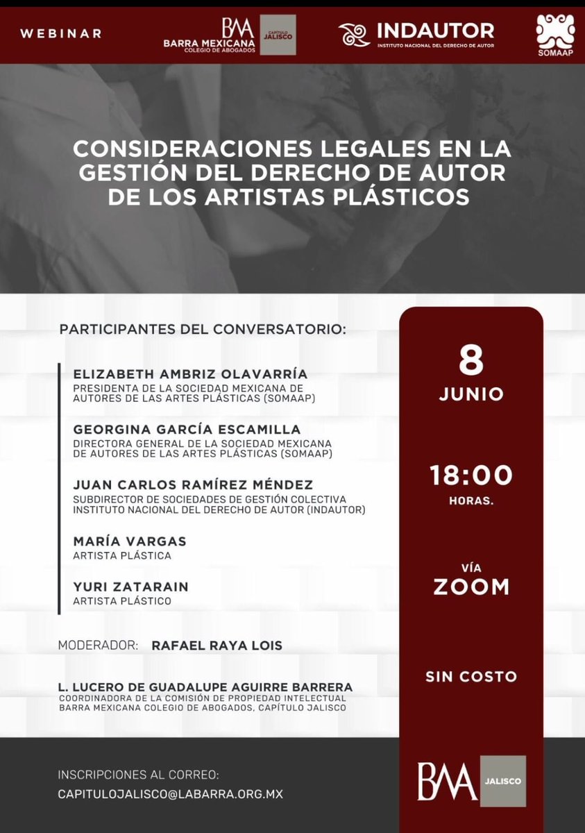 AGADU_UY's tweet photo. "Consideraciones legales en la gestión del derecho de autor de los artistas plásticos" 🎨👩‍🎨👨‍🎨

🗓️ Jueves 8 de junio 

Unirse a la reunión Zoom 💻
https://t.co/TXGh74mFSN

ID de reunión: 886 6760 6603
Código de acceso: 186366 

▶️ @IndautorMexico https://t.co/ownrEpxJ5V