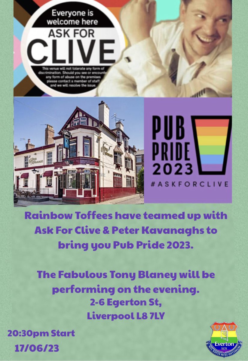 Rainbow Toffees have teamed up with @clive_ask & @peterkavanaghs to host Liverpool's first local pub pride. This initiative is about accepting everyone, everywhere. Over 300 local pubs across the uk have taken part. @Tonyblaney @Everton @ReclaimPrideLVR @LiverpoolLiveTV