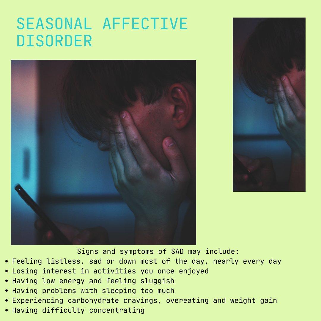 Seasonal Affective Disorder is typically discussed during the winter months; however, the summer months can also trigger some negative feelings. Learn more below!

Resource: ow.ly/HR8z50Oyie9

#seasonalaffectivedisorder #mentalhealthawareness