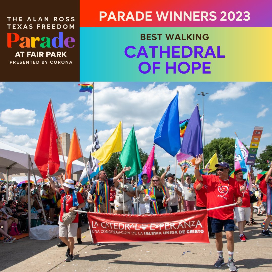 dallasprideorg's tweet image. Congratulations to our fabulous organizations that have taken home a prize for their pride in the Dallas Pride Alan Ross Texas Freedom Parade!

From among the 140 parade entries, the winners are:
Best Performance: Oaklawn Band
Best Walking: Cathedral of Hope
Best Costumes: Amazon…