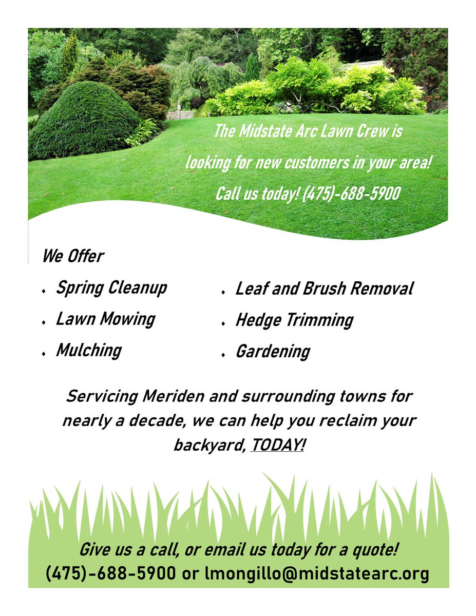 If maintaining your lawn is too much work, let our experts do it for you! They are taking new customers in Meriden and the surrounding towns. Call for a quote! (475) 688-5900 #springcleanup #mowing #mulching #brushremoval #hedgetrimming #gardening