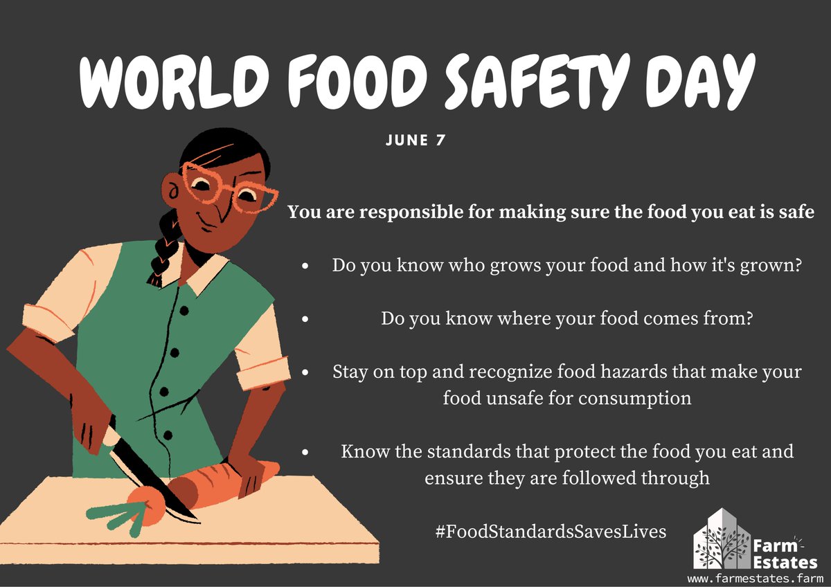 🌍🍽️ Happy World Food Safety Day! Let's prioritize safe and healthy eating for a better tomorrow.
 #FoodSafetyDay 
#HealthyDiets
#TransfromativeFoodSystems
#TheSDGs
#ResponsibleProduction&Consumption
#FarmEstatesLtd
#LocalFoodProducers