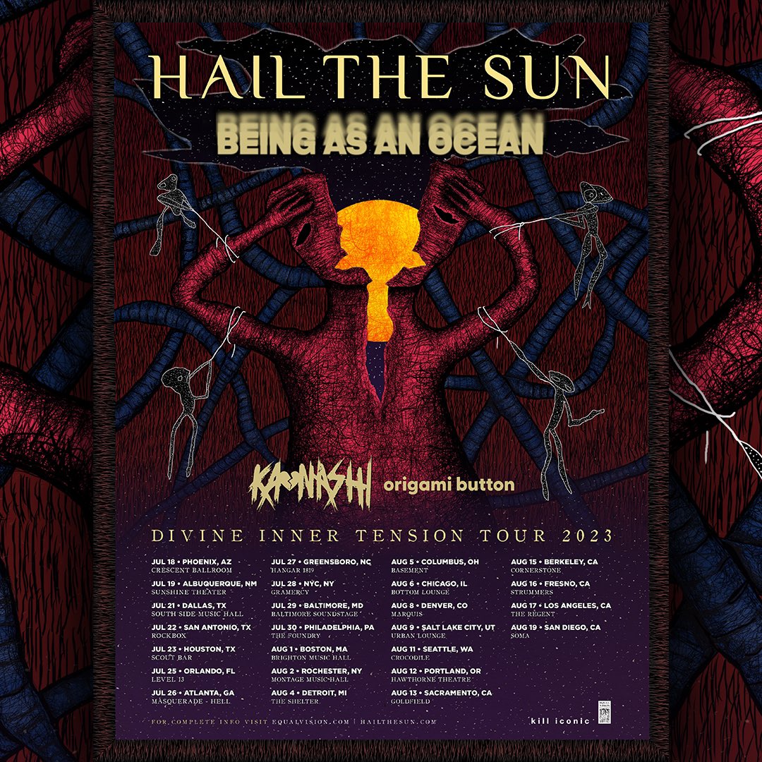 hailthesun's tweet photo. Announcing The Divine Inner Tension tour this summer. We’ll play new songs and old songs. Other great bands are joining us. VIP and presale available now at link in bio. GA tickets available Friday.

@beingasanocean @Kaonashipa @origamibutton @equalvision @killiconic https://t.co/OFDfKag1gp