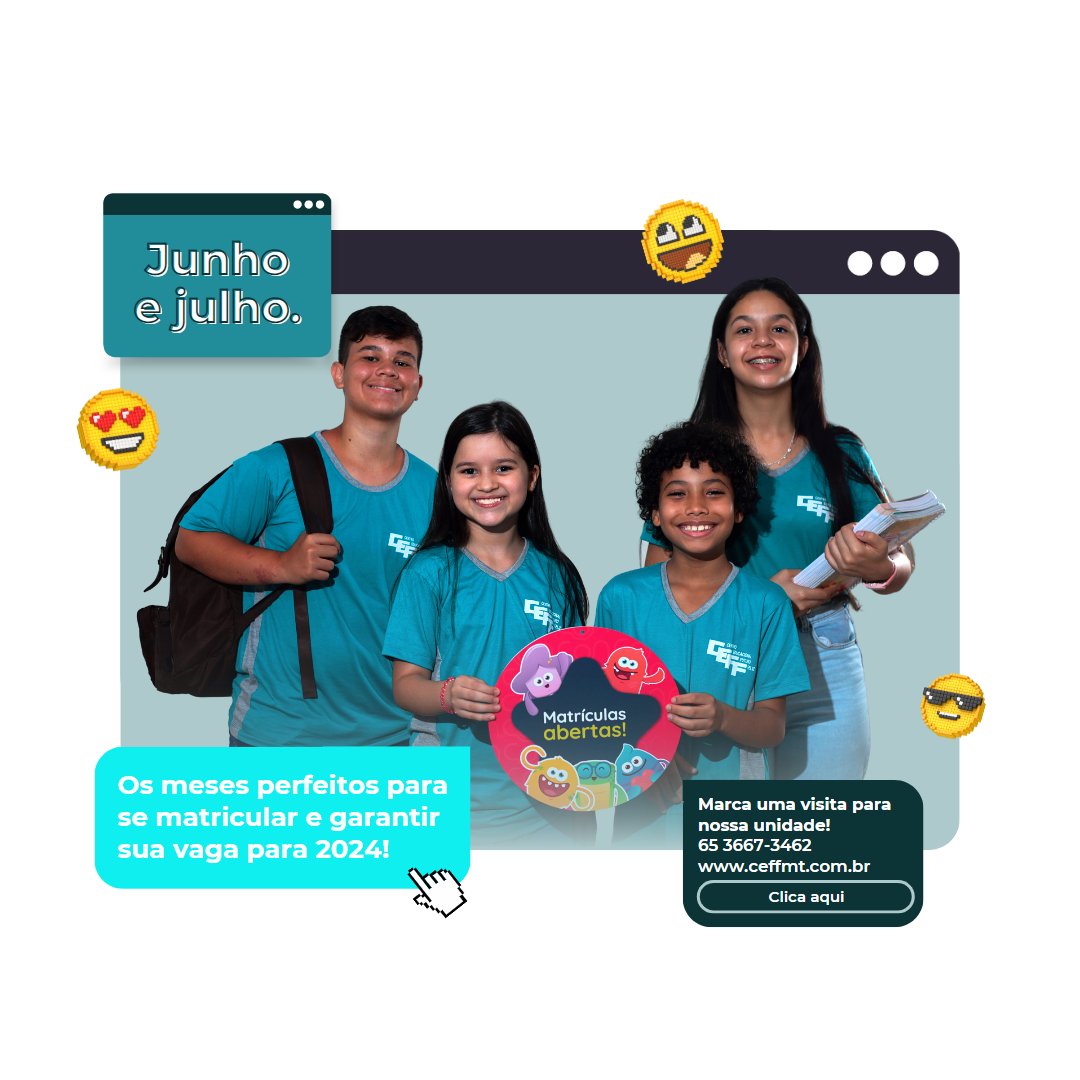ceffmt's tweet photo. Se você realizar a sua matrícula durante esse período, terá uma vantagem exclusiva: a matrícula para o ano de 2024 será totalmente gratuita! Isso mesmo, você garante o seu lugar em nossa escola e ainda economiza para o próximo ano. 💰✨
#ceffmt #cefuturofeliz #MatrículasAbertas https://t.co/mOdQ6J2Ylx