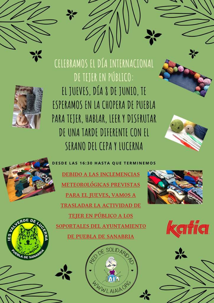 Para conmemorar el Día Internacional de Tejer en Público, mañana jueves 8 de junio puedes pasar una tarde diferente con esta actividad propuesta por el CEPA y LUCERNA.