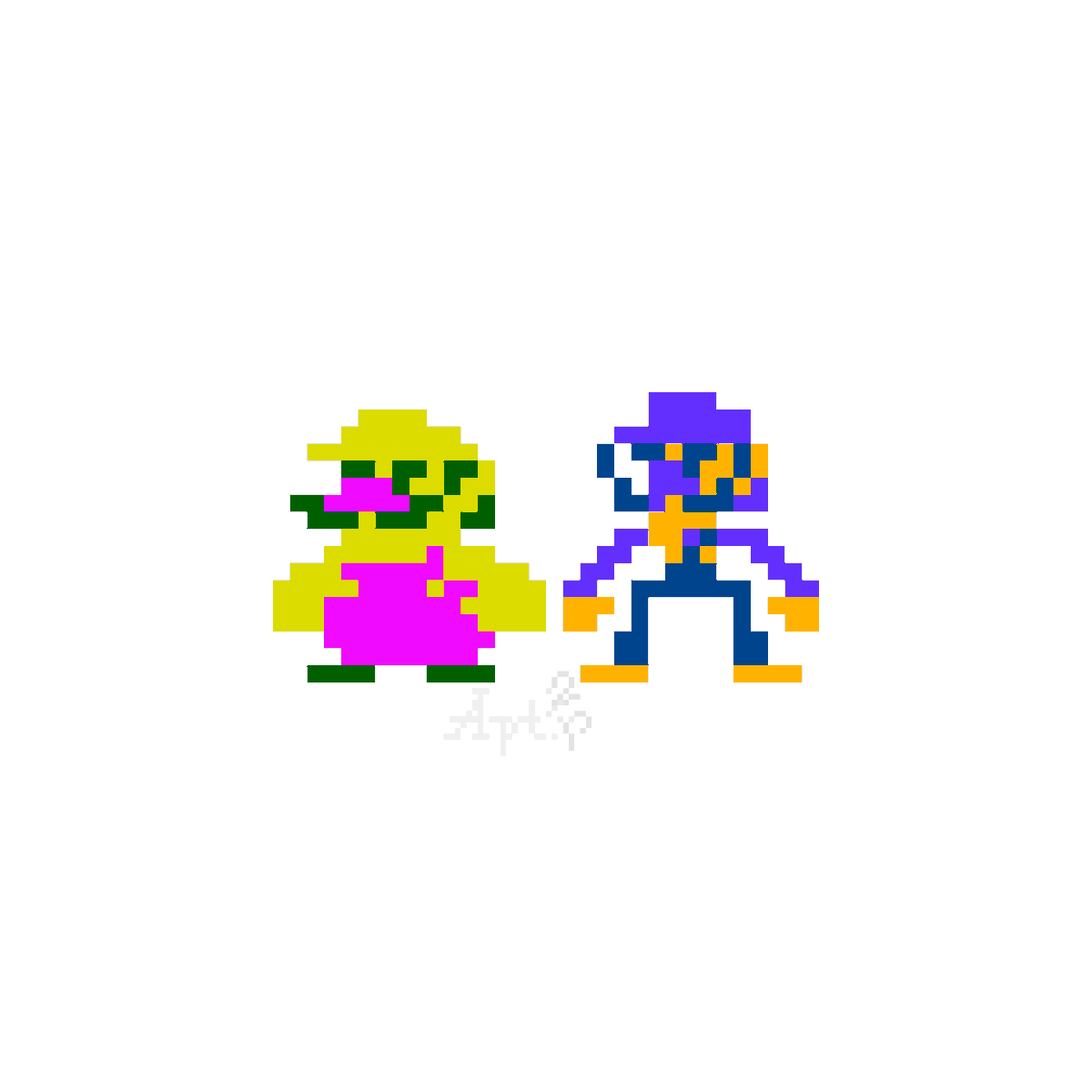 Apartment2P's tweet photo. Drew #Mario,#Luigi,#Wario &amp; #Waluigi in a style inspired by various #Nintendo games of the #80s like Donkey Kong, #SuperMarioBros &amp; #SuperMario Land!🎨

Wanted to create more #retro/#8Bit Mario stuff after reimagining Daisy's sprite from SML last year.😊

#FanArt #PixelArt #Apt2P https://t.co/ZBrBuHQEU1