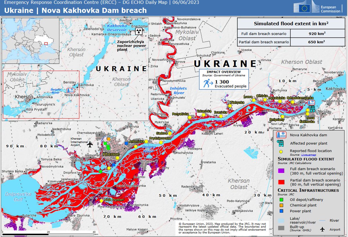 wammezz's tweet photo. Very helpful to see so many organisations doing environmental risk mapping of the #Dniper flooding after the @Kakhovka dam break in #Ukraine. Here's one with flood scenarios by @eu_echo also showing locations with hazardous chemicals https://t.co/a7lnk6QBIQ https://t.co/7QqSH7X8b2
