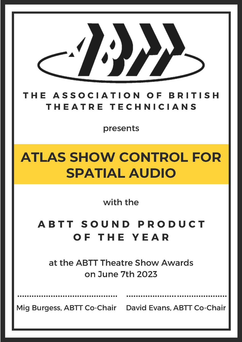 The award for Sound Product of The Year goes to Spatial Audio for their Atlas Show Control.

#ABTTaward