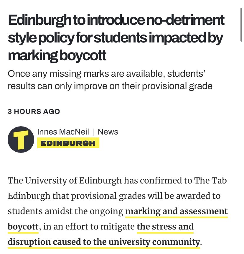 Good lord. So I find out that after 4 years, my graduation grade will be *provisional* because all my work won’t be marked - via @TheTab, NOT via any official uni comms. I wonder when @EdinburghUni were planning to tell us. The incompetency and disrespect is astonishing. 🤯