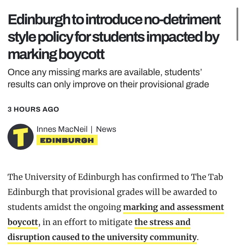 Good lord. So I find out that after 4 years, my graduation grade will be *provisional* because all my work won’t be marked - via <a href="/TheTab/">The Tab</a>, NOT via any official uni comms.

I wonder when <a href="/EdinburghUni/">The University of Edinburgh</a> were planning to tell us. The incompetency and disrespect is astonishing. 🤯